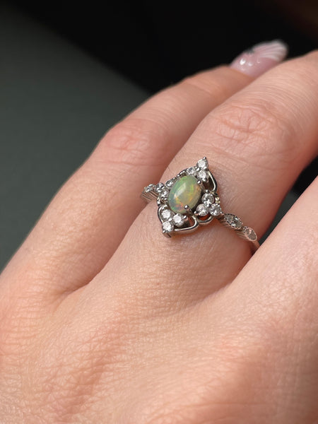 size 7.25 sterling silver faux opal rhinestone ring