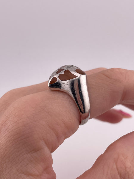 size 9 sterling silver resin heart rhinestone ring
