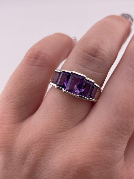 size 6 sterling silver faceted amethyst row ring
