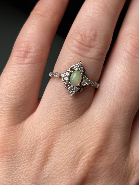 size 7.25 sterling silver faux opal rhinestone ring