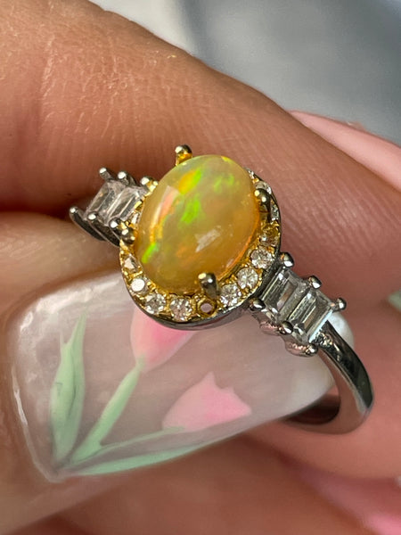 size 6.25 sterling silver synthetic opal rhinestone ring ***AS IS***