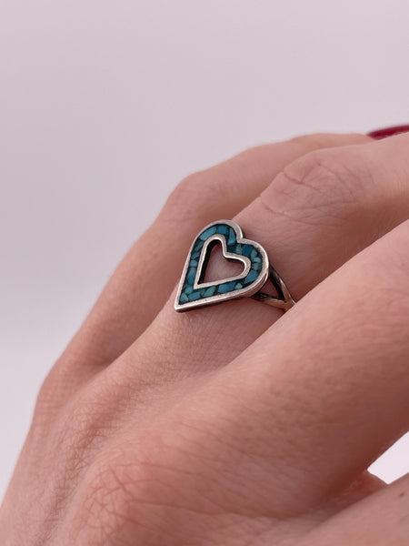 size 6.25 sterling silver crushed turquoise heart ring