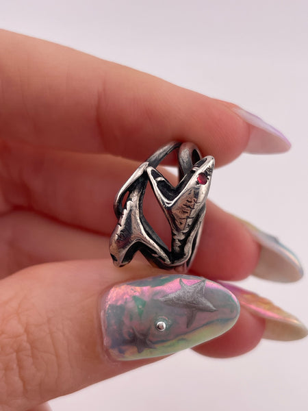 size 6.75 sterling silver double snake head ring **AS IS**