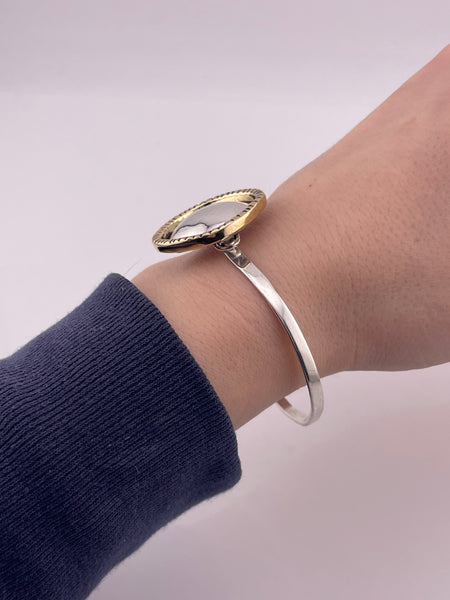 sterling silver & brass stoneless clasp bangle bracelet