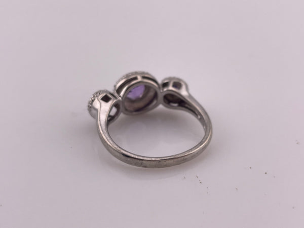 size 9 sterling silver faceted three stone amethyst ring
