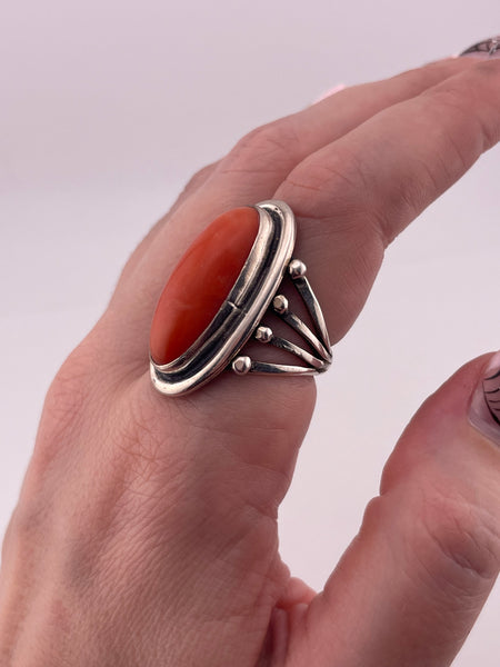 size 7.75 sterling silver coral four prong shank ring