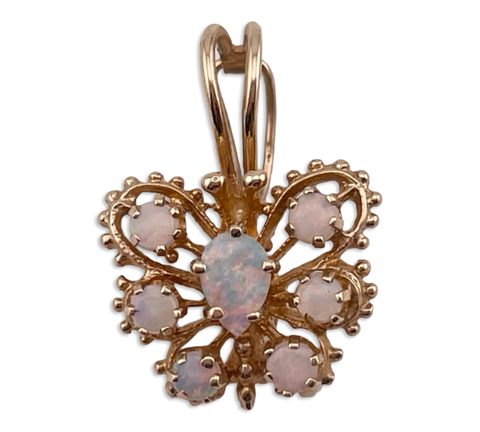 14k yellow gold opal butterfly lever-back bale pendant