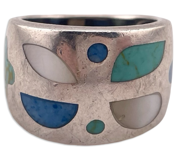 size 6 sterling silver faux stone wide band ring ***AS IS***