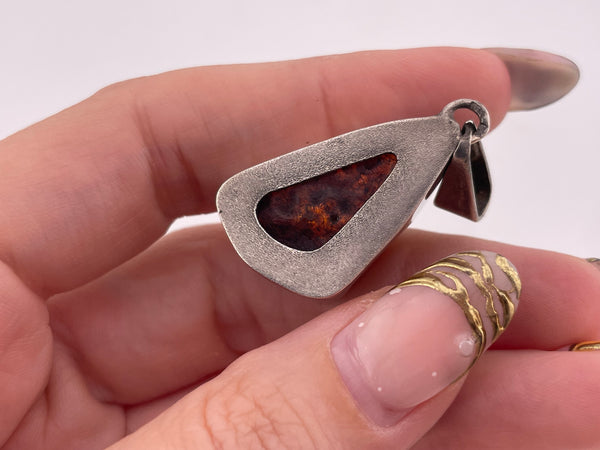 sterling silver amber triangle pendant