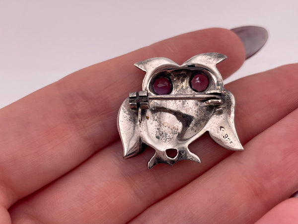 sterling silver faceted amethyst marcasite owl brooch pin ***Missing 1 Marcasite***