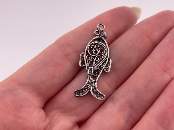sterling silver filigree swirl fish pendant