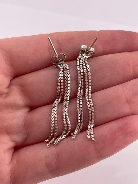 sterling silver box chain tassel post earrings