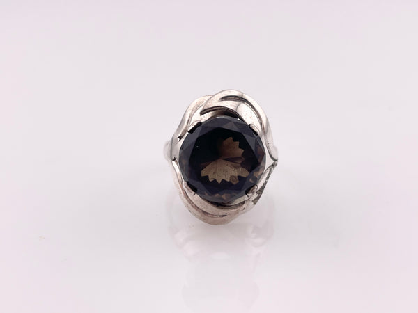 size 7.5 sterling silver faceted smokey quartz ring