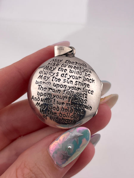 sterling silver Irish blessing Celtic knot puffy round locket pendant