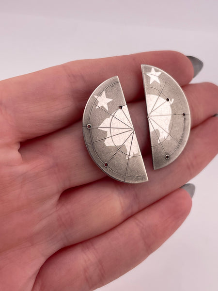 sterling silver pig star etched matte finish earrings