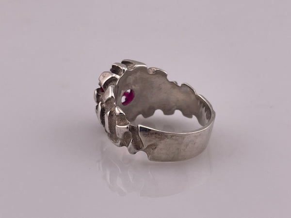 size 9.25 sterling silver brutalist prong set faceted ruby ring