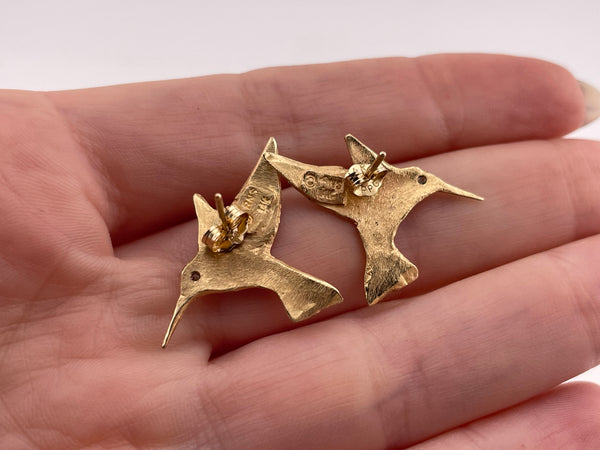 14k yellow gold diamond hummingbird post earrings