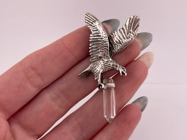 sterling silver eagle quartz crystal point pendant