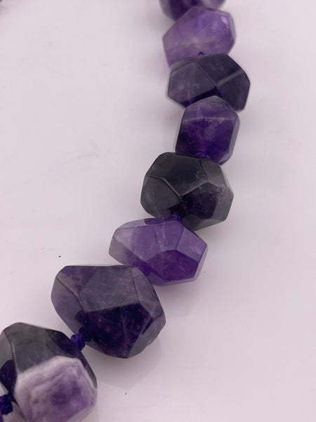 chunky beaded amethyst strand necklace w/ sterling silver hardware