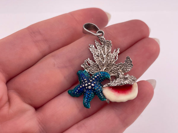 sterling silver resin starfish seashell coral pendant