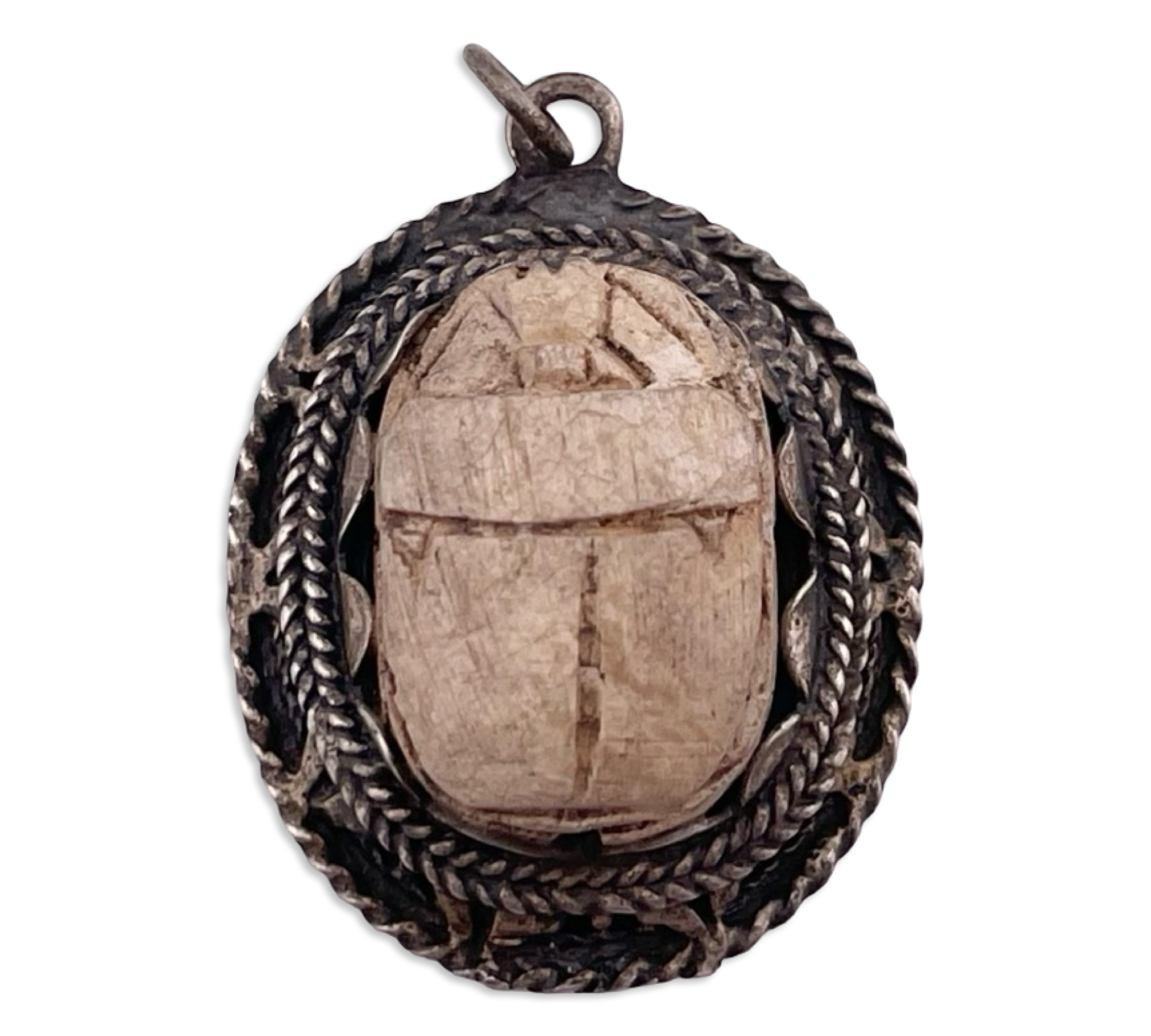 sterling silver carved scarab pendant