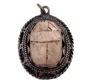 sterling silver carved scarab pendant