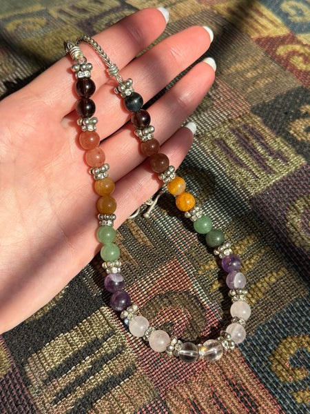 sterling silver colorful rainbow multi-gemstone & rhinestone necklace