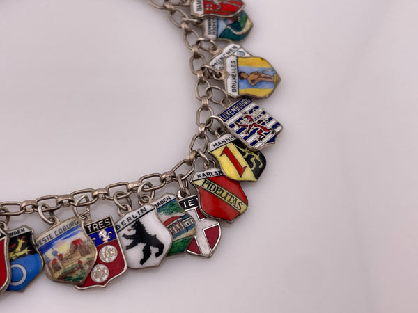 835 silver 7 1/4" 26 charms enamel tourist link bracelet