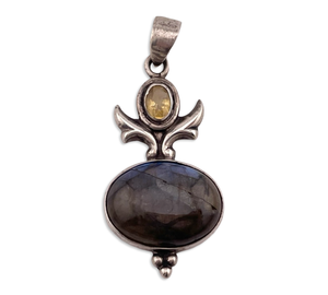 sterling silver faceted citrine labradorite pendant ***AS IS***