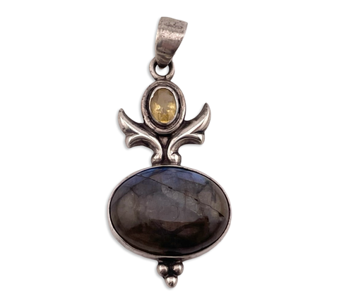 sterling silver faceted citrine labradorite pendant ***AS IS***