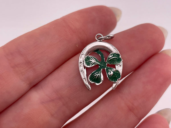 sterling silver rhodium plated four leaf clover pendant