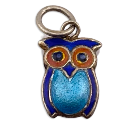 sterling silver small blue resin owl pendant