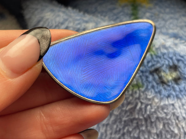 sterling silver blue enamel Norway pin brooch
