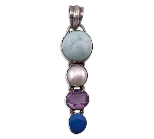sterling silver larimar pearl faceted amethyst opal pendant