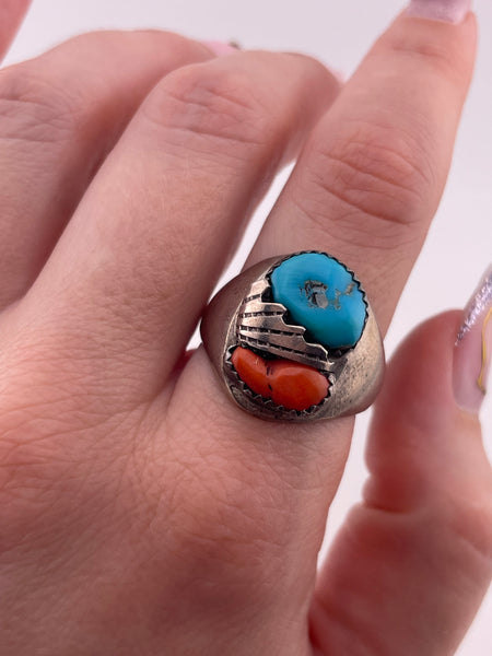 size 10.25 sterling silver turquoise coral ring