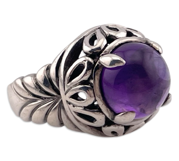 size 6 sterling silver domed amethyst cut-out ring