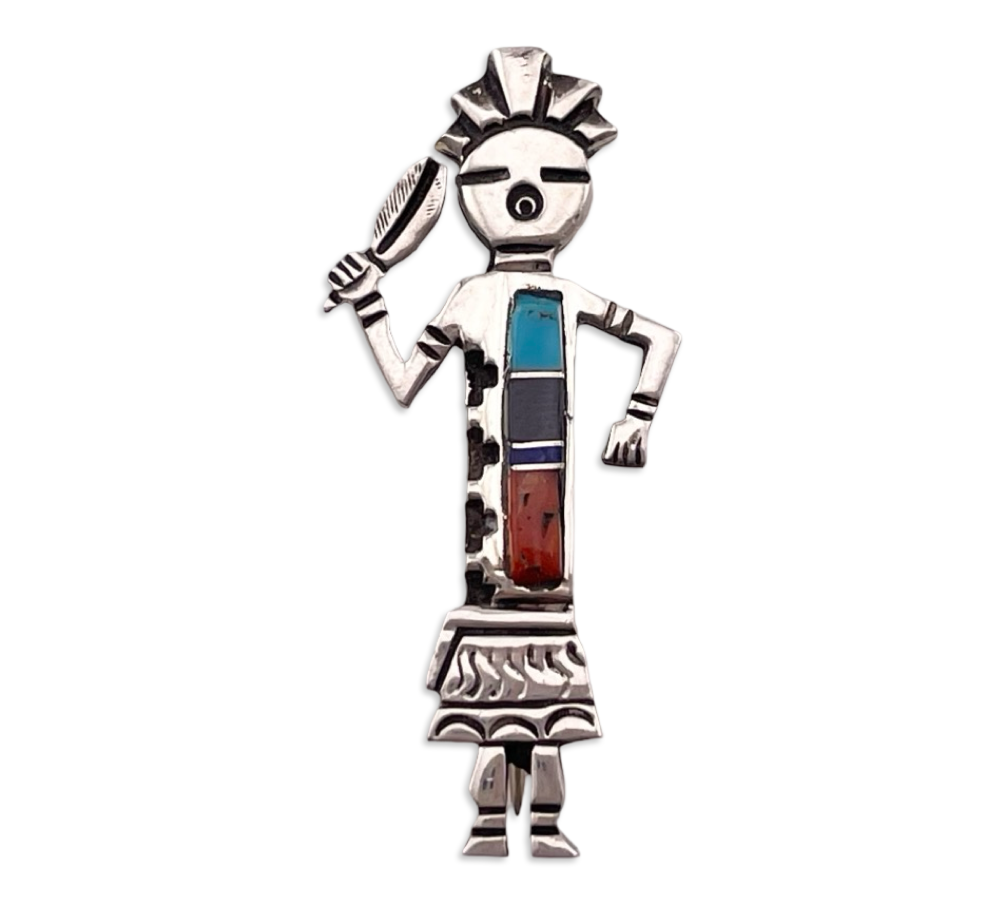 sterling silver multi-stone inlay Kachina brooch / pendant