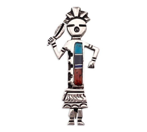 sterling silver multi-stone inlay Kachina brooch / pendant