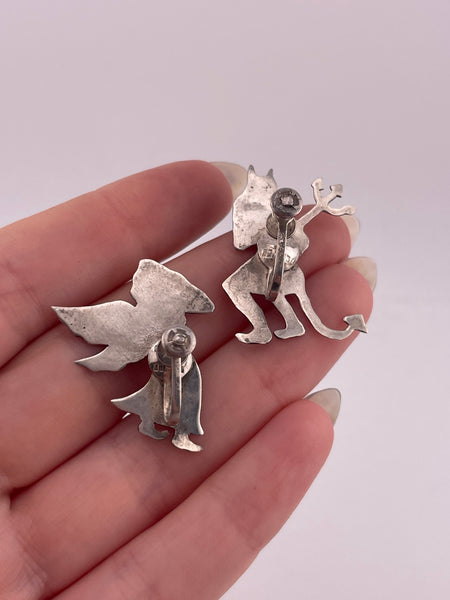 sterling silver devil & angel on your shoulder Mexican screw-back earrings