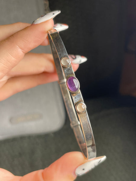 sterling silver expandable quartz & amethyst bangle bracelet