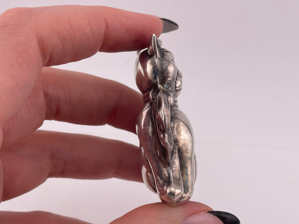 sterling silver large 3D puffy cat pendant