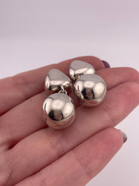 sterling silver Mexican stoneless triangle circle post dangle earrings