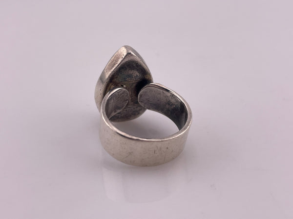 size 7 sterling silver pear shape black rod rutilated quartz adjustable band ring