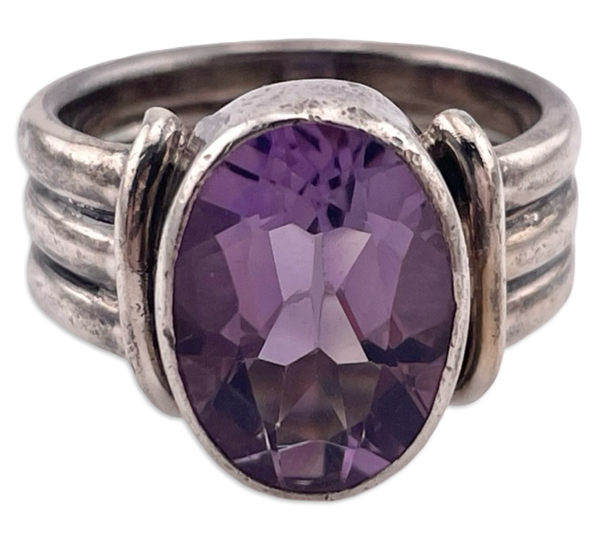 size 8.5 sterling silver faceted amethyst three band ring