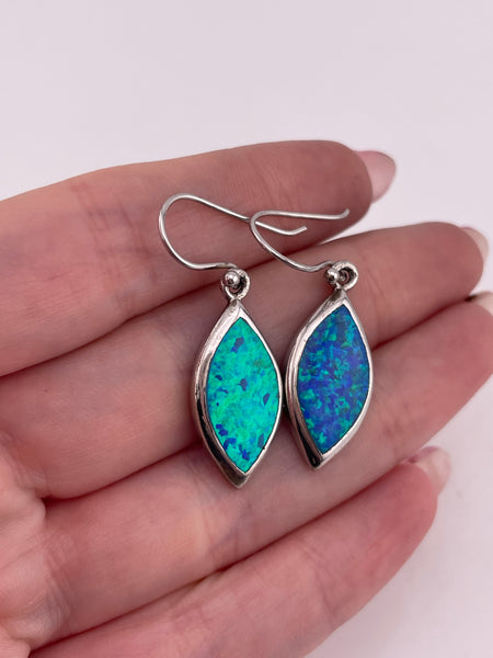 sterling silver synthetic opal hook dangle earrings