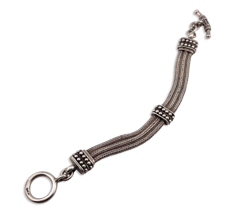 sterling silver 8 1/2" heavy wheat chain toggle clasp link bracelet