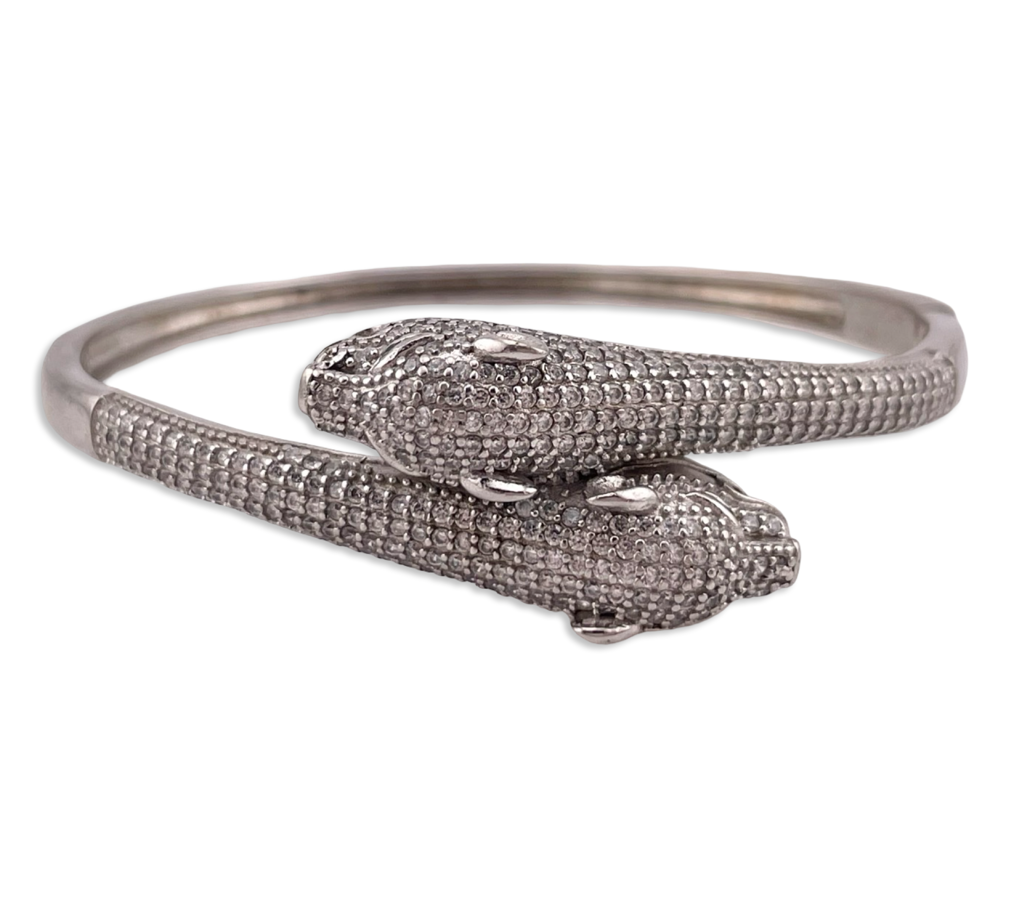sterling silver rhinestone panther hinge bangle bracelet
