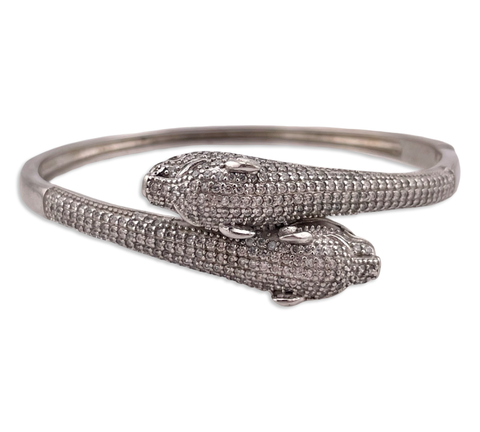 sterling silver rhinestone panther hinge bangle bracelet