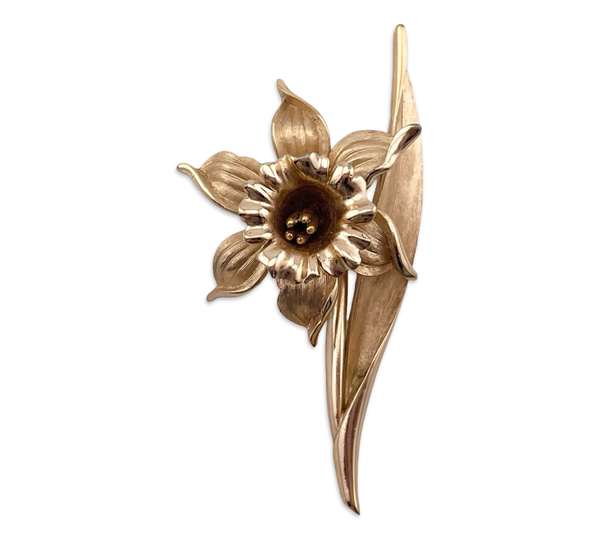 Crown Trifari daffodil flower vintage costume brooch