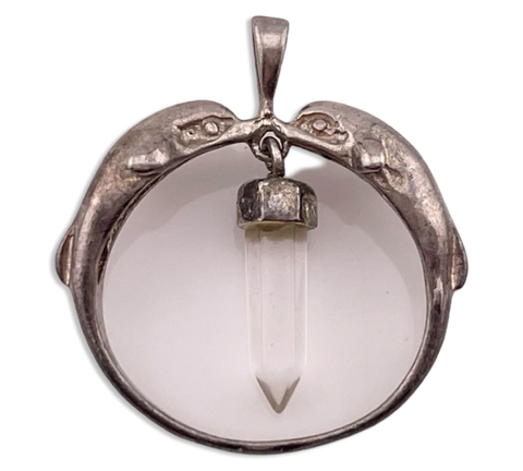 sterling silver dolphin quartz crystal dangle pendant